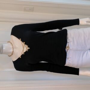 Morgan De Toi Blue Navy Long Sleeve Top with Gold Chain Detail Ribbed Small